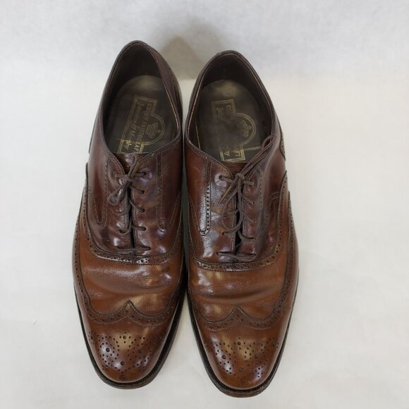 Johnston & Murphy Brogue Oxford Wingtip Men 8 Leather Crown Aristocraft BROWN - Picture 4 of 16